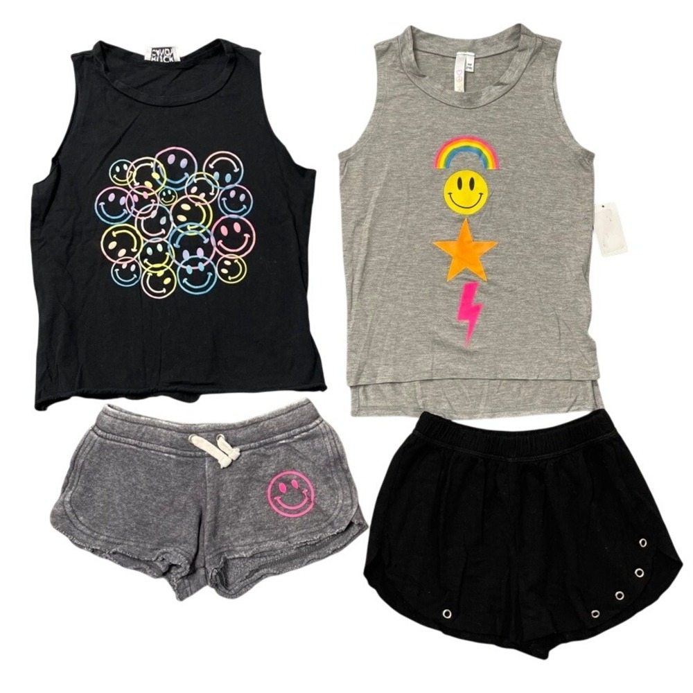Rock Candy Malibu Sugar Shorts‎ Set Girls 10 Kids Black Grey Smiley Face 4pc